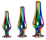 Набор из 3 радужных анальных пробок Rainbow Metal Plug Set - фото 1412652