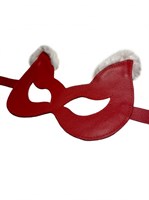Красная маска из натуральной кожи с белым мехом на ушках - фото 1346692