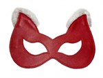 Красная маска из натуральной кожи с белым мехом на ушках - фото 1346690