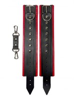 Черно-красные наручники из эко-кожи - фото 1347386