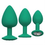 Набор из трёх зеленых анальных пробок с кристаллом Cheeky Gems - фото 1350817