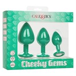 Набор из трёх зеленых анальных пробок с кристаллом Cheeky Gems - фото 1350818