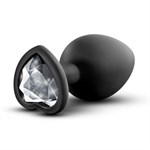Черная анальная втулка с прозрачным кристаллом в виде сердечка Bling Plug Small - 7,6 см. - фото 1353108