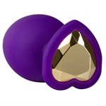 Фиолетовая анальная пробка с золотистым кристаллом-сердцем Bling Plug Small - 7,6 см. - фото 1353197