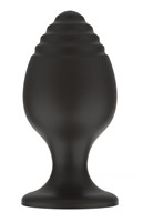 Черная средняя силиконовая анальная пробка с ребрышками на кончике - фото 1353424