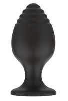 Черная малая силиконовая анальная пробка с ребрышками на кончике - фото 1353451