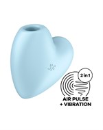 Голубой вибромассажер Cutie Heart с вакуум-волновой стимуляцией - фото 1353730