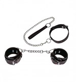БДСМ-набор с сердечками: ошейник и наручники - фото 1355542