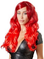 Ярко-красный парик с волнистыми волосами - фото 1355650