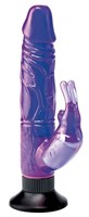 Фиолетовый вибратор-кролик с присоской Deluxe Bunny - 21 см. - фото 1372234