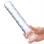 Прозрачный стеклянный фаллос с массажным рельефом 10  Extra Large Glass Dildo - 25,5 см. - фото 1357201