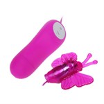 Розовый вибростимулятор с насадкой в виде бабочки - фото 138884
