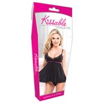 Черный бэби-долл в горошек с широким вырезом - фото 245187