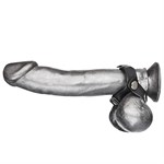 Кольцо на пенис с разделителем мошонки из искусственной кожи на клепках V-STYLE COCK RING - фото 12431
