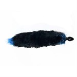 Черная анальная пробка с голубым лисьим хвостом - фото 139964