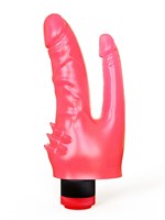 Двойной розовый вибромассажёр с шипами у основания - 20,5 см. 33010