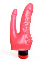 Двойной розовый вибромассажёр с шипами у основания - 20,5 см. 33010