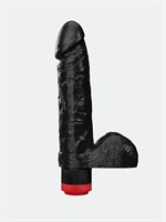 Чёрный виброфаллос с пышной мошонкой - 20,5 см. 33018