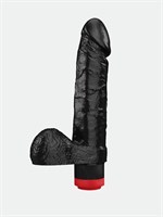 Чёрный виброфаллос с пышной мошонкой - 20,5 см. 33018