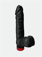Чёрный виброфаллос с пышной мошонкой - 20,5 см. 33018
