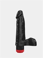 Чёрный виброфаллос с мошонкой - 19,5 см. 33019