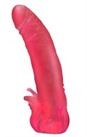 Розовая насадка для страпона с клиторальными лепестками - 20 см. - фото 1151488