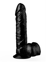 Чёрный фаллоимитатор с мошонкой на присоске - 16 см. 33264