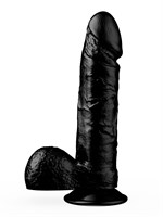 Чёрный фаллоимитатор с мошонкой на присоске - 16 см. 33264