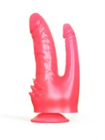 Розовый двойной фаллоимитатор с шипами и присоской - 21 см. 33280