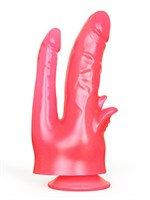 Розовый двойной фаллоимитатор с лепестками и присоской - 19,5 см. 33281