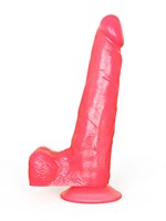 Розовый фаллоимитатор с удлинённой мошонкой - 16,5 см. 33351