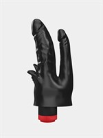 Чёрный вибромассажёр с двумя стволами и лепестками - 20 см. 35136