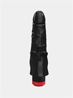 Чёрный вибромассажёр с двумя стволами и лепестками - 20 см. 35136