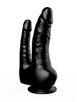 Двойной фаллоимитатор чёрного цвета на присоске - 17 см. 35149