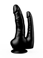 Двойной фаллоимитатор чёрного цвета на присоске - 17 см. 35149