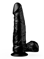 Чёрный фаллоимитатор с мошонкой на подошве-присоске - 16,5 см. 35154