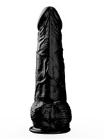 Чёрный фаллоимитатор с мошонкой на подошве-присоске - 16,5 см. 35154