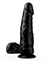 Чёрный фаллоимитатор с мошонкой на подошве-присоске - 16,5 см. 35154