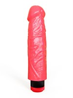 Розовый вибромассажер в виде фаллоса с венками - 22 см. 35443