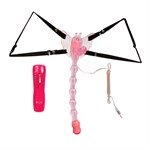 Розовая бабочка для клитора с анальным массажером  3 в 1  - фото 141416