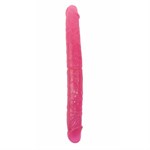 Розовый двухголовый гнущийся фаллоимитатор - 37,4 см. - фото 258453