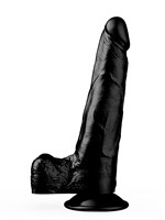 Фаллоимитатор с мошонкой на присоске чёрного цвета - 16,5 см. 36280