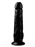 Фаллоимитатор с мошонкой на присоске чёрного цвета - 16,5 см. 36280