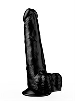 Фаллоимитатор с мошонкой на присоске чёрного цвета - 16,5 см. 36280