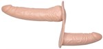 Телесный страпон с вагинальной пробкой Double Dong Strap-On - 19 см. - фото 47096