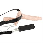 Телесный женский страпон с вагинальной пробкой Strap-On Duo - 15 см. - фото 1334740
