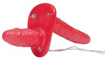 Красный женский страпон с вагинальной пробкой Bad Kitty - 18 см. - фото 47101