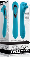 Голубой двухсторонний вибромассажер Heads or Tails - 19,3 см. - фото 1377780
