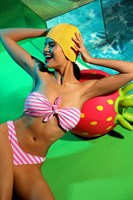 Раздельный купальник бандо в широкую полоску 314770