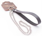 Серебристый металлический поводок с кожаной черной ручкой - 80 см. 321362